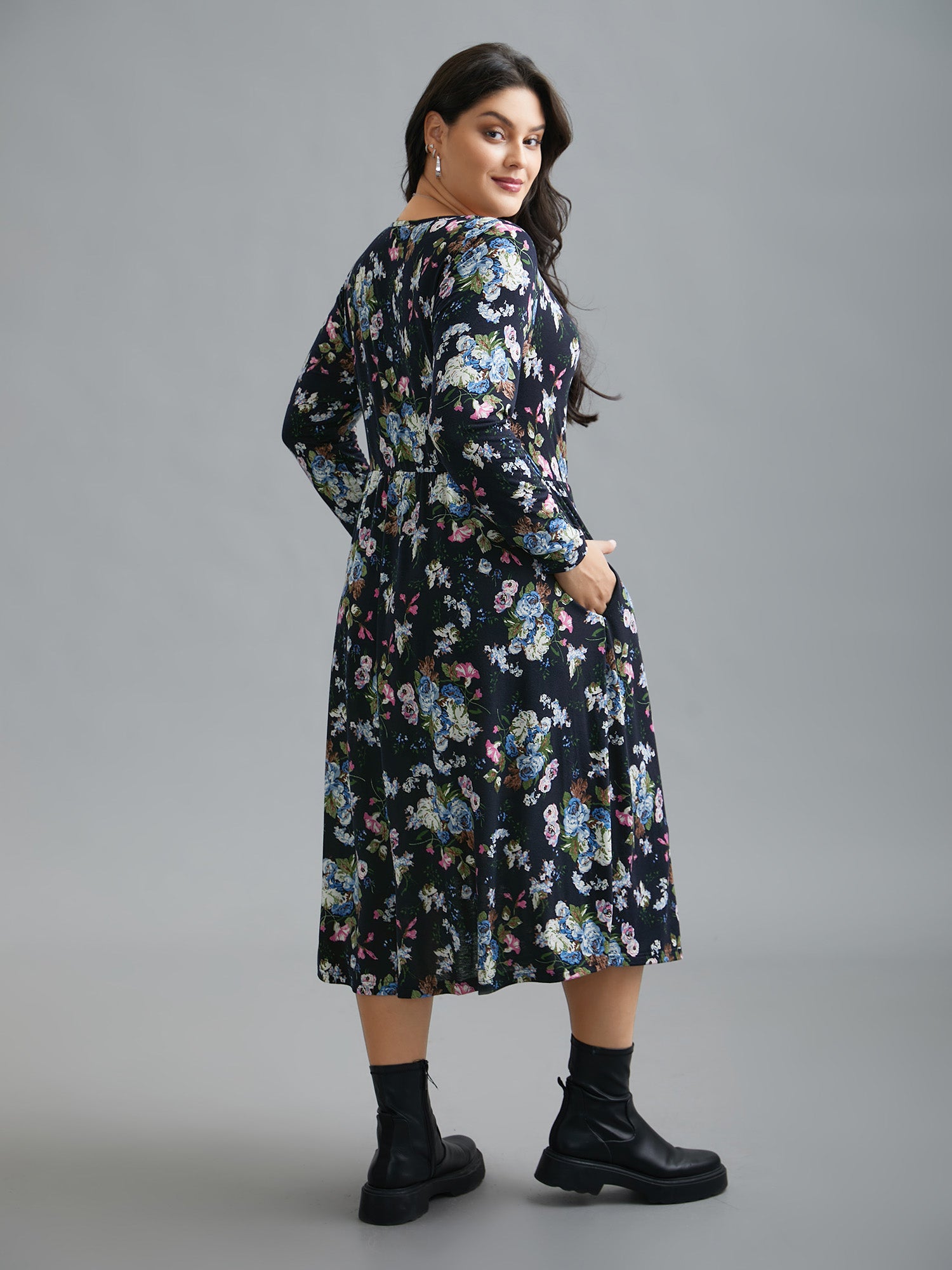 Super Soft Cowl Neck Knit Floral Dress