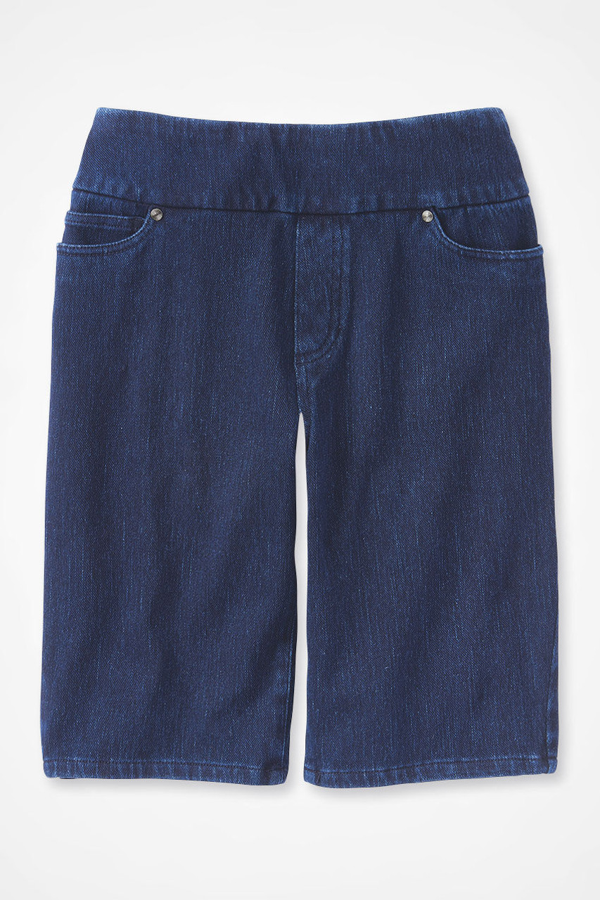 Knit Denim Mid Rise Pull-On Shorts