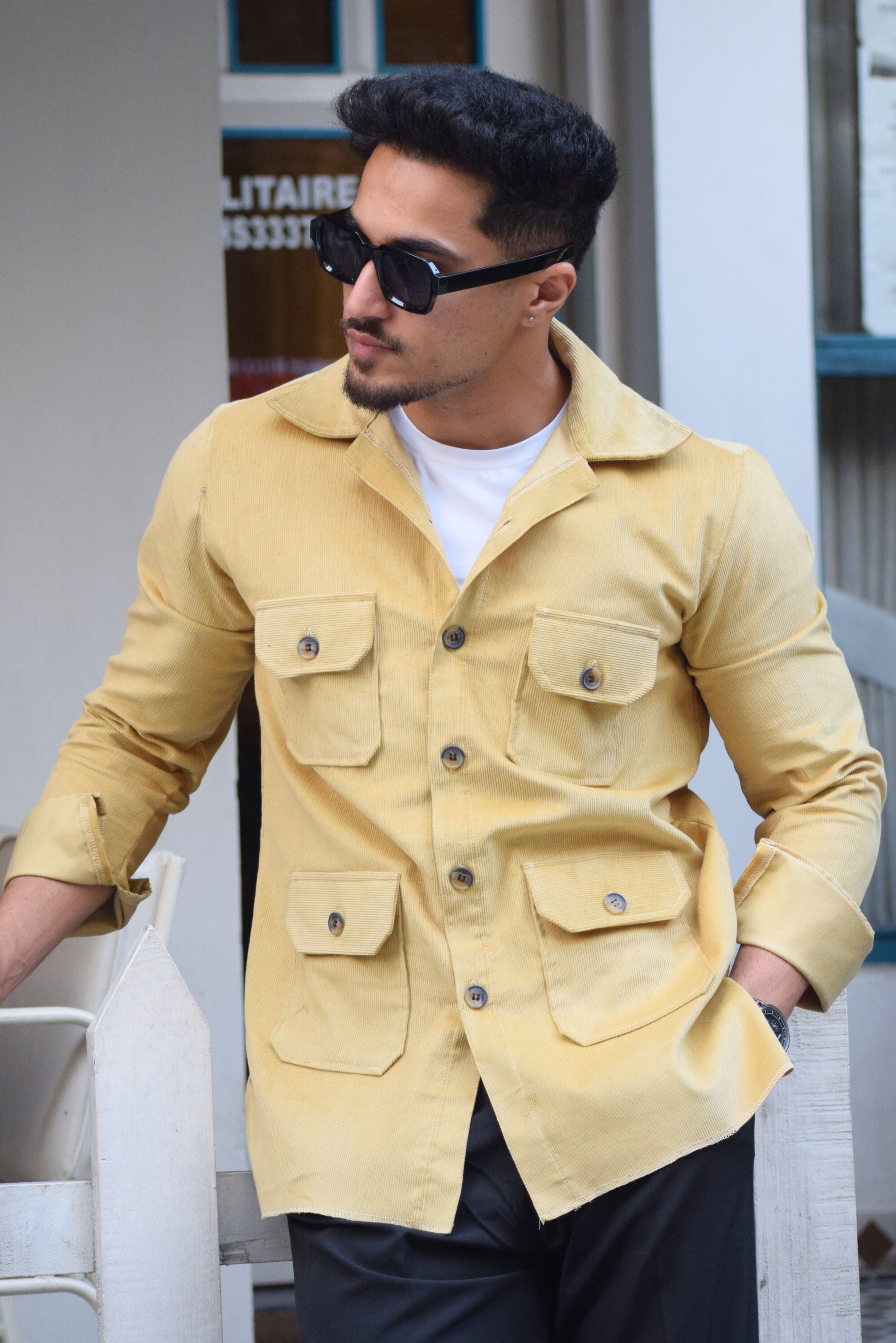 Parmesan-Yellow Corduroy Hunting Shacket for Men