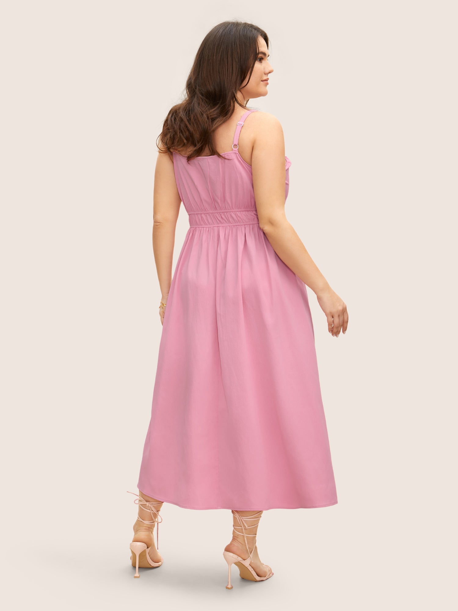 Plain Textured Tie Knot Ruffles Cami Dress