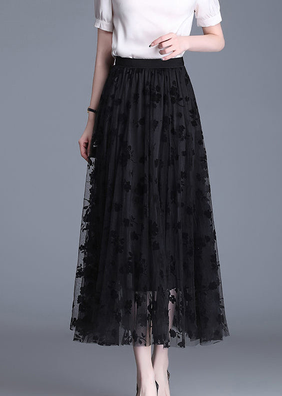 Black Elastic Waist Print Pencil Fall Skirt