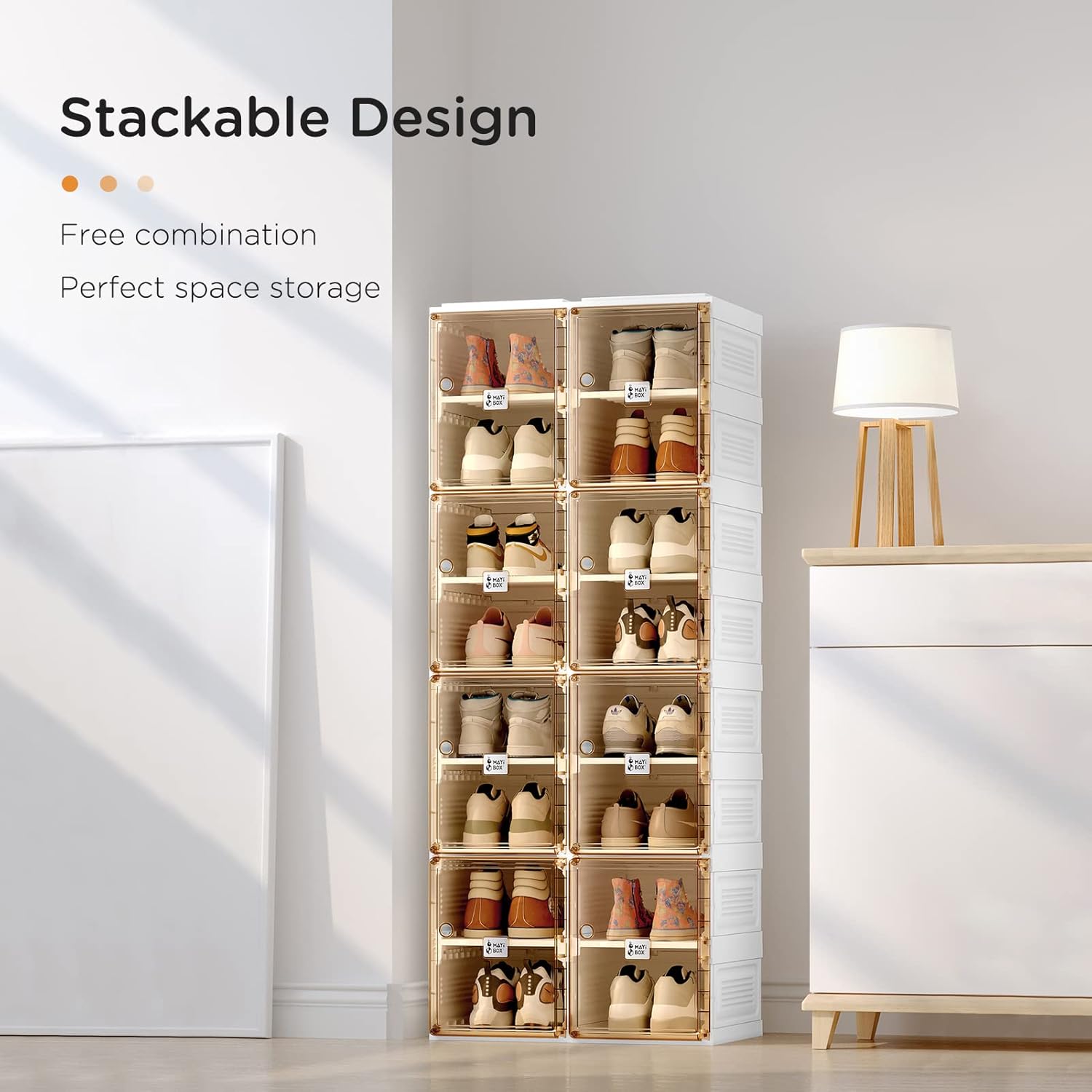 ANTBOX Shoe Organizer Storage Box, Portable Folding Shoe Rack For Closet With Magnetic Clear Door
