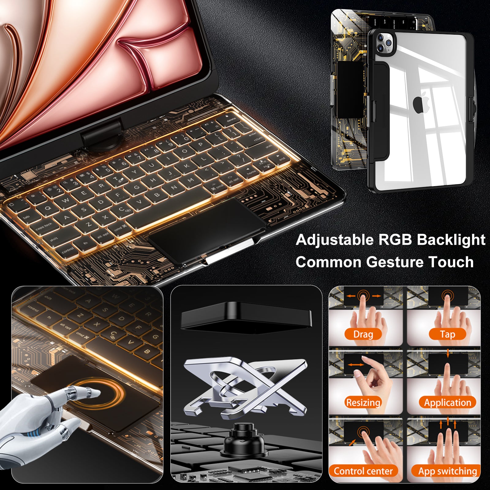 Transparent  iPad keyboard case 360° transparent iPad keyboard