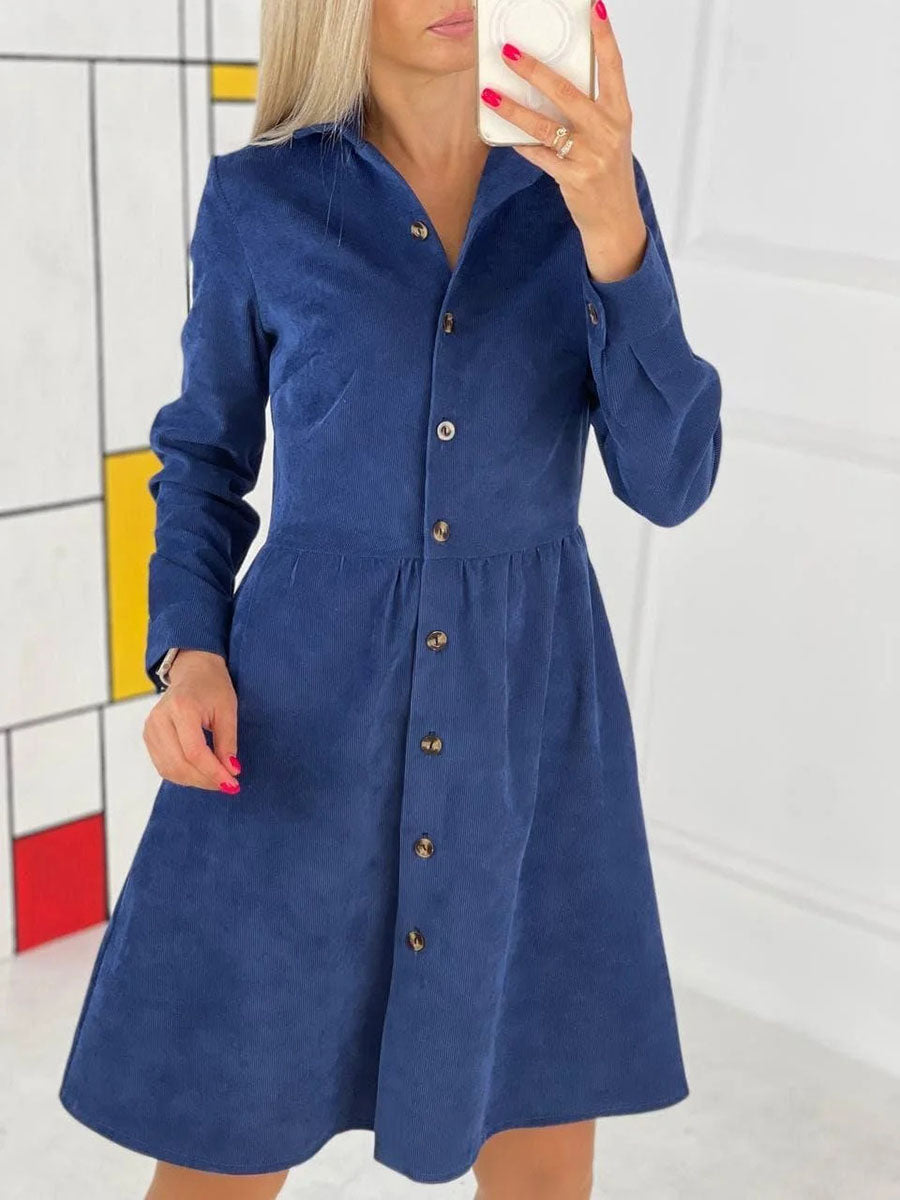 Single-Breasted Long-Sleeved Dress(4 colors)