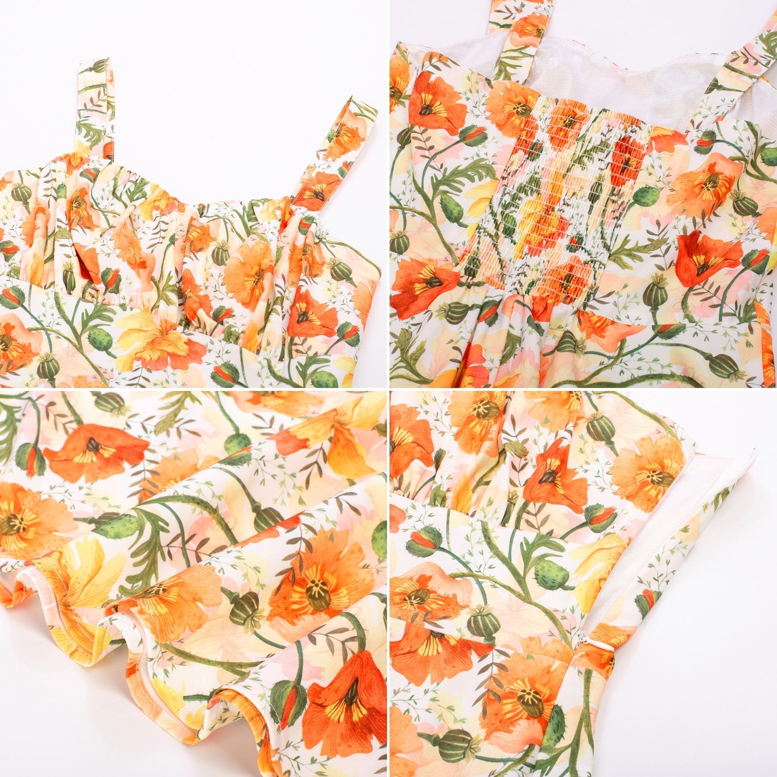 Women's Vintage Sleeveless Floral Ruched Summer Cute A-Line Swing Dress