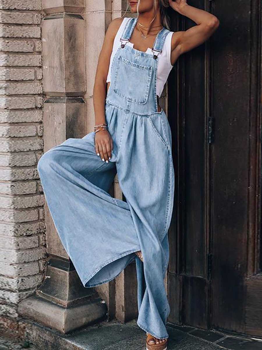 Loose Sleeveless Denim Back Pants