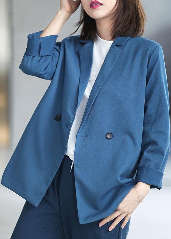 Loose Blue Casual PeterPan Collar Button Fall Coats Long sleeve