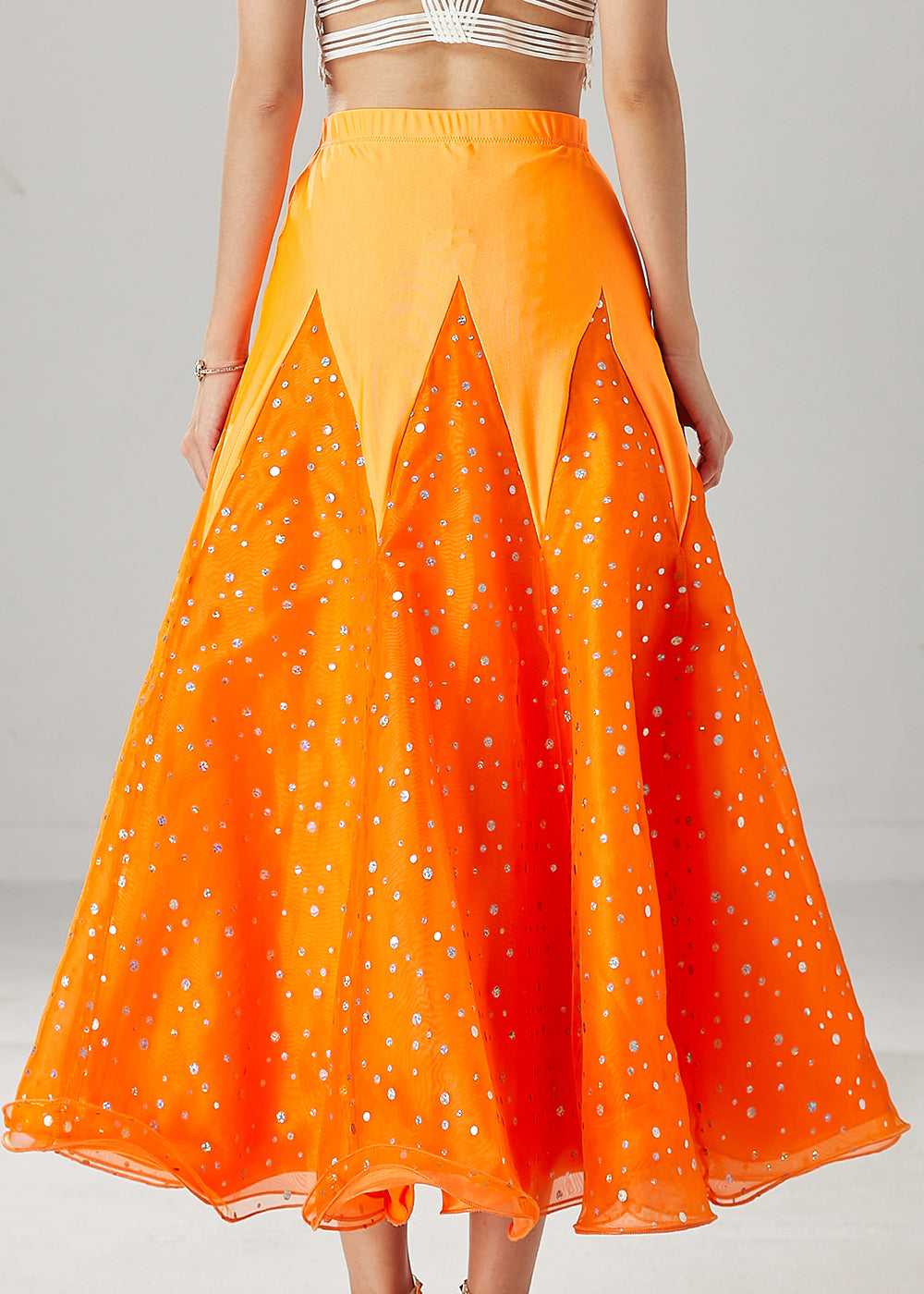 Orange Silm Fit Patchwork Zircon Tulle Skirts Spring