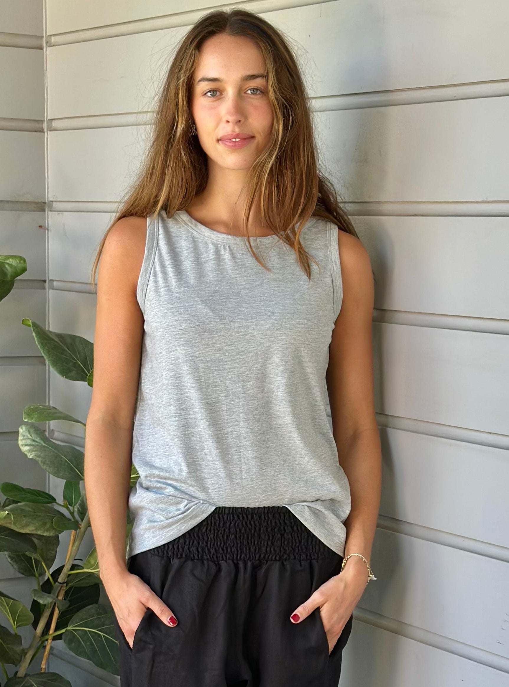 vera tank - grey marle cotton