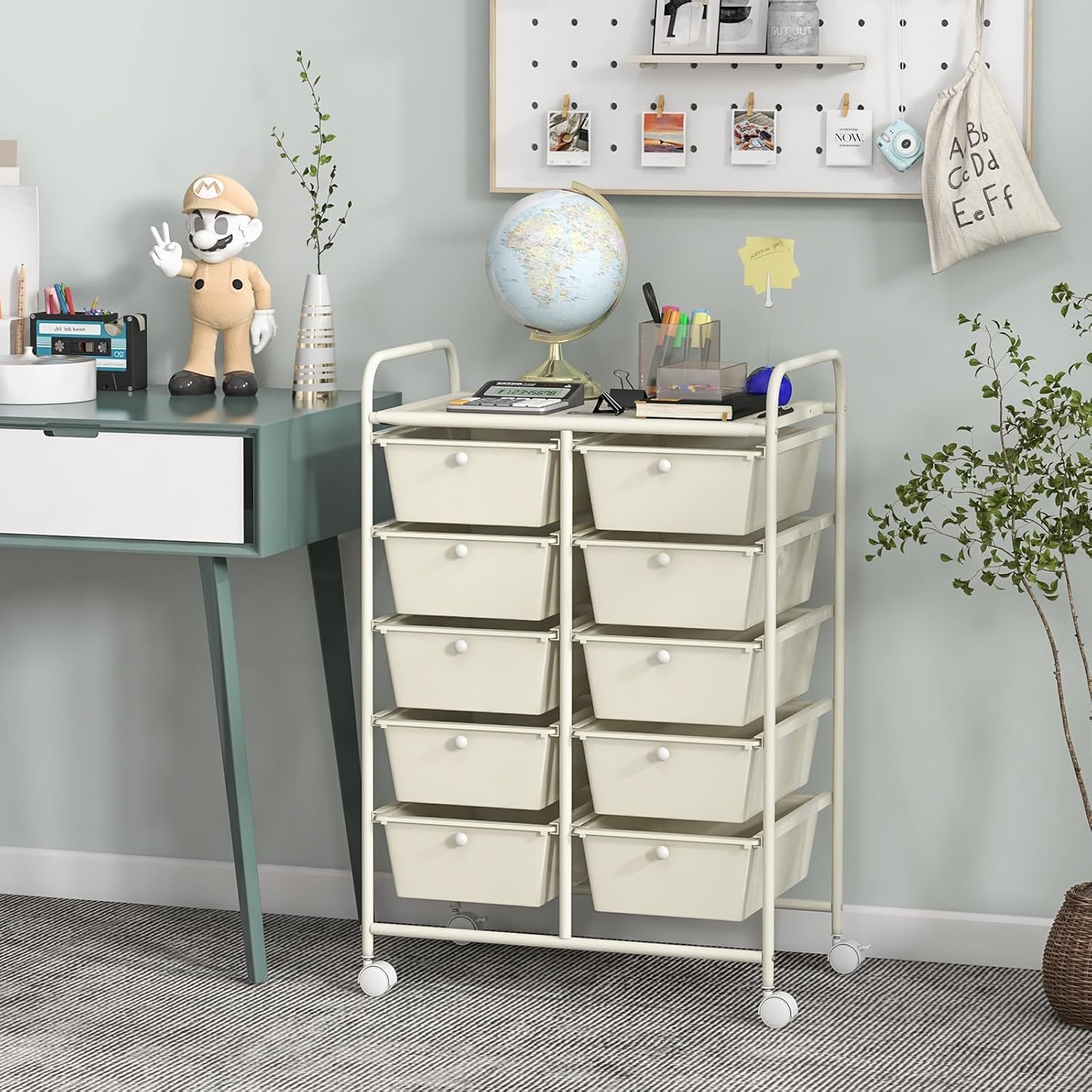 GIANTEX Stackable Storage Trolley with 10 Drawers with Lockable Wheels for Kitchen, Bathroom, Office, 65.5 x 37 x 87 cm