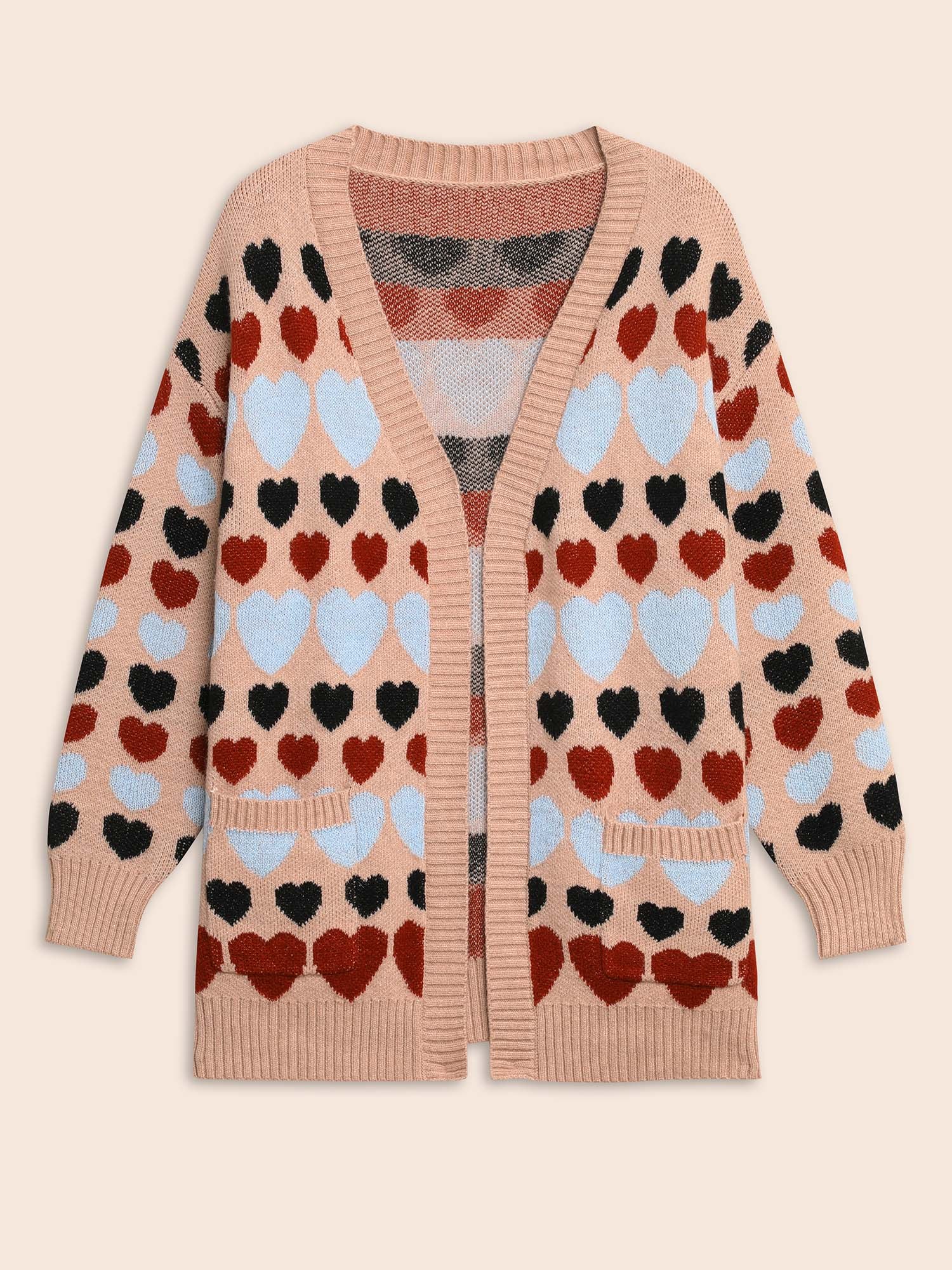 Contrast Heart Patch Pocket Cardigan