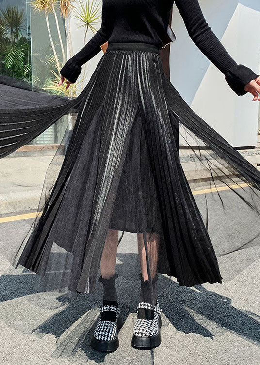 Black Patchwork tulle Skirts Spring