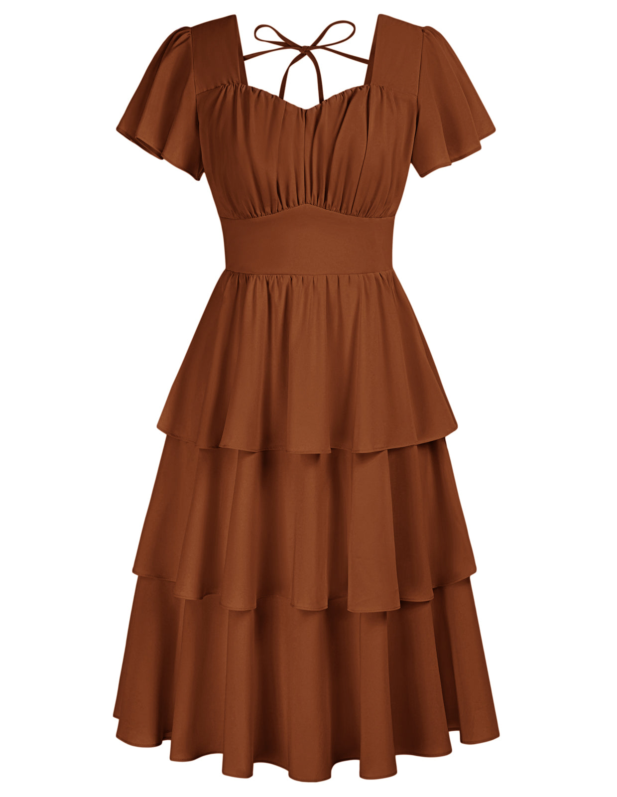 Square Neck Tiered Ruffle Dress 2023 Summer Vintage  A-line Swing Midi Dress