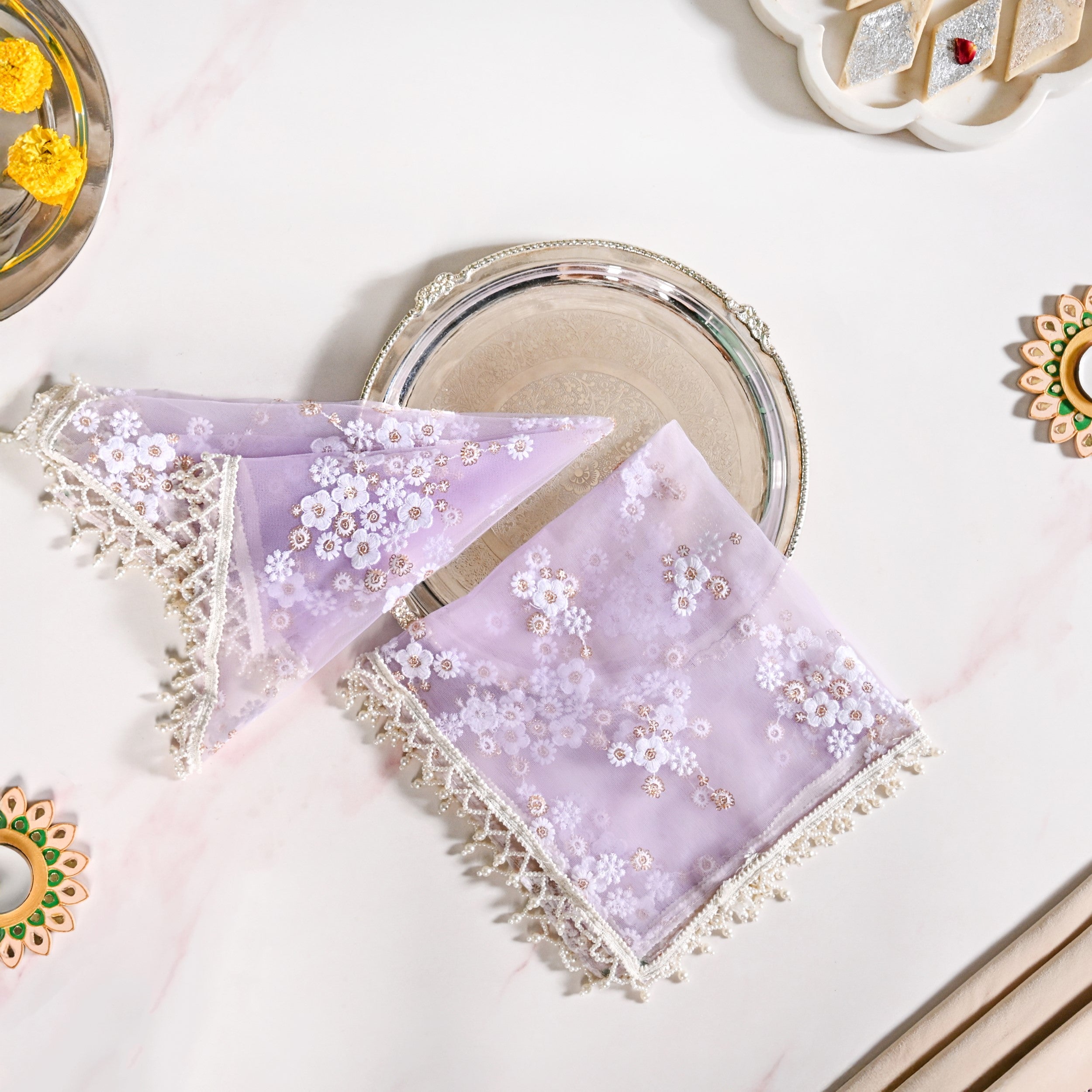 Wedding Floral Thali Cover Set Of 2 Lavender
