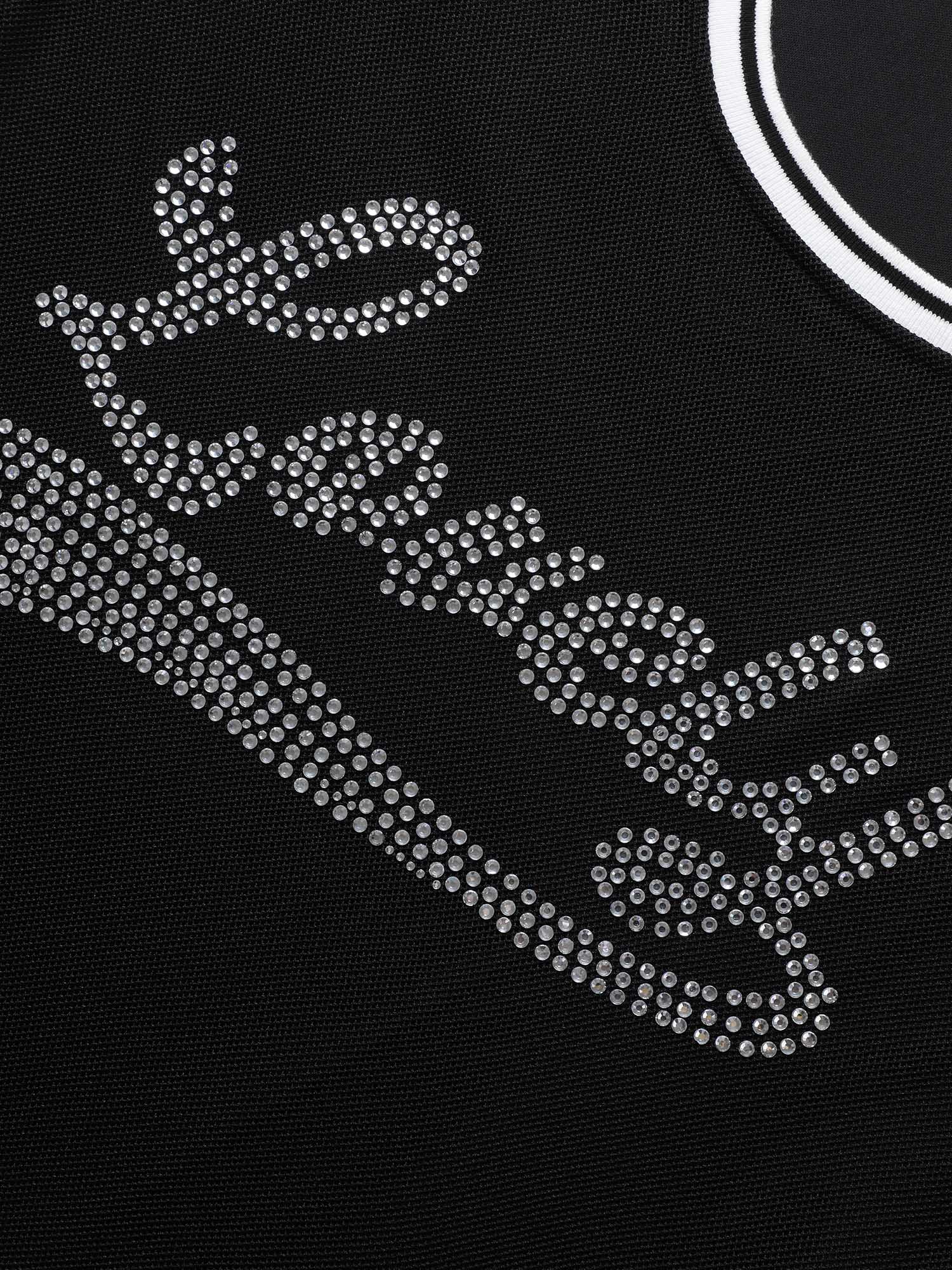 Letter Rhinestone Mesh Patchwork Sleeveless Dress