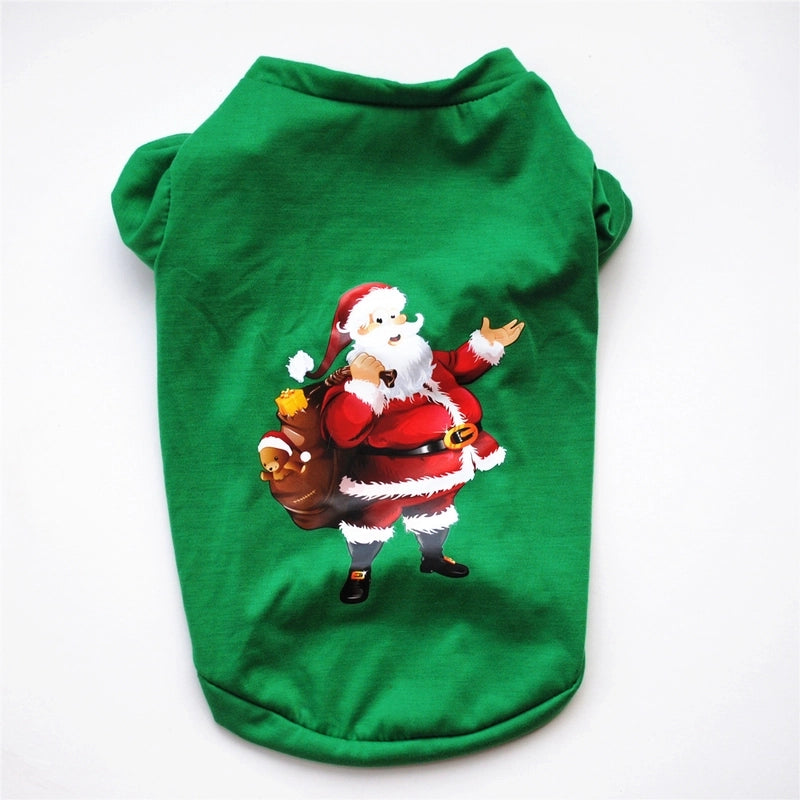 Casual Cotton Christmas Santa Claus Snowman Printing Pet Clothing 1 Piece