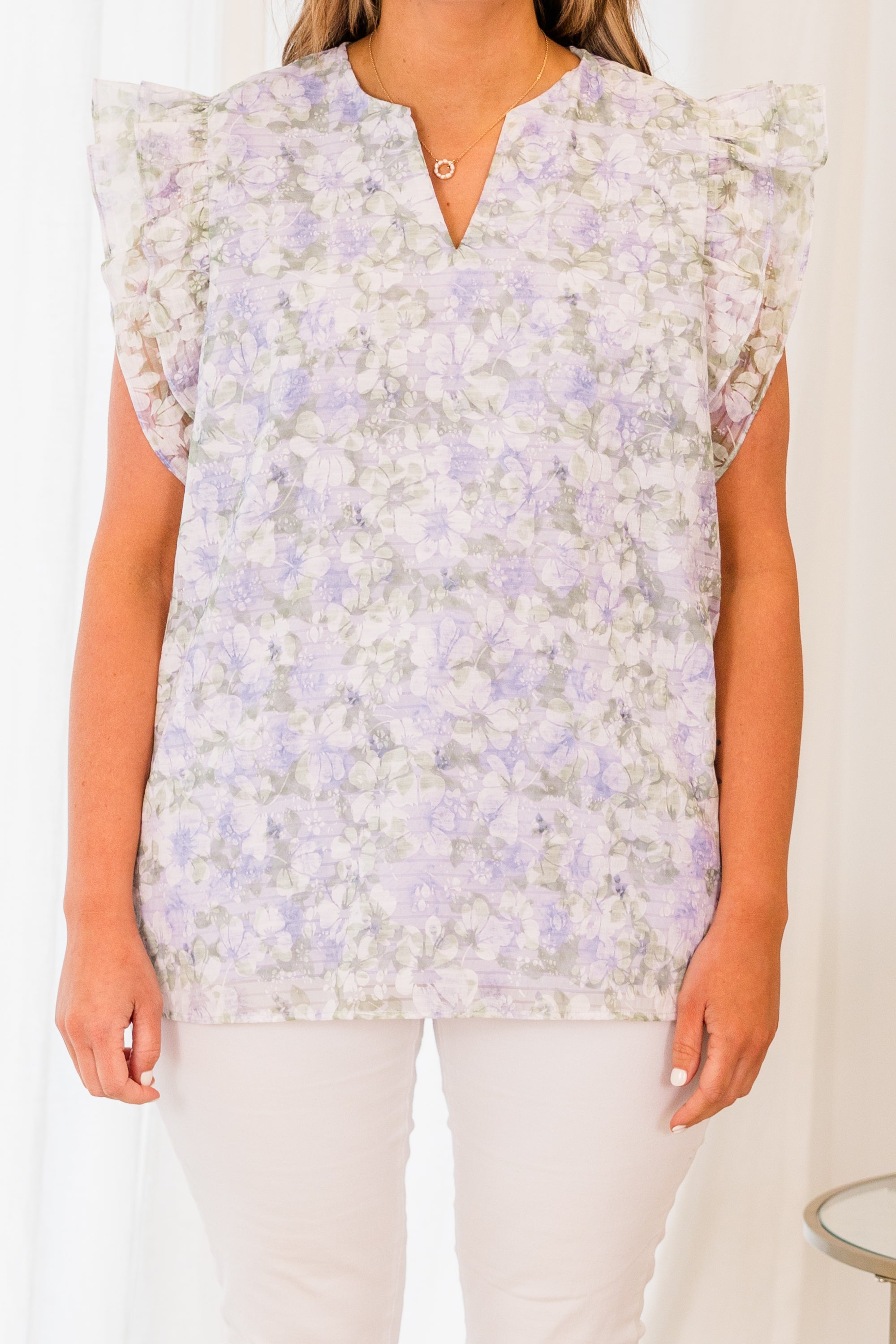 Let Flowers Bloom Top. Lavender