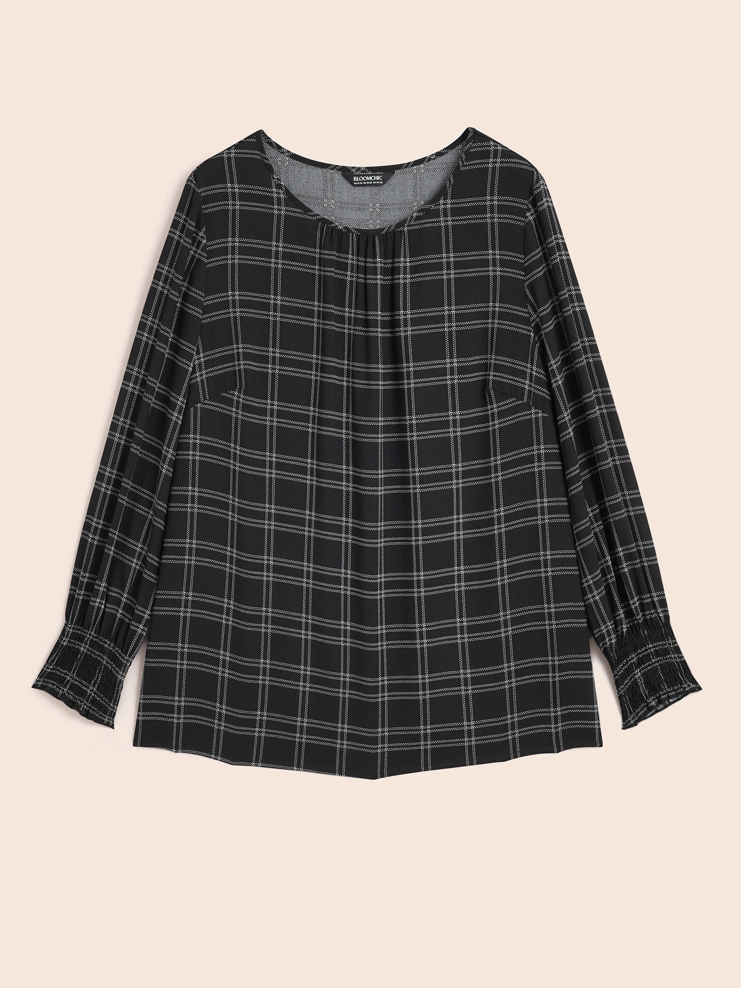 Plaid Gathered Lantern Sleeve Blouse