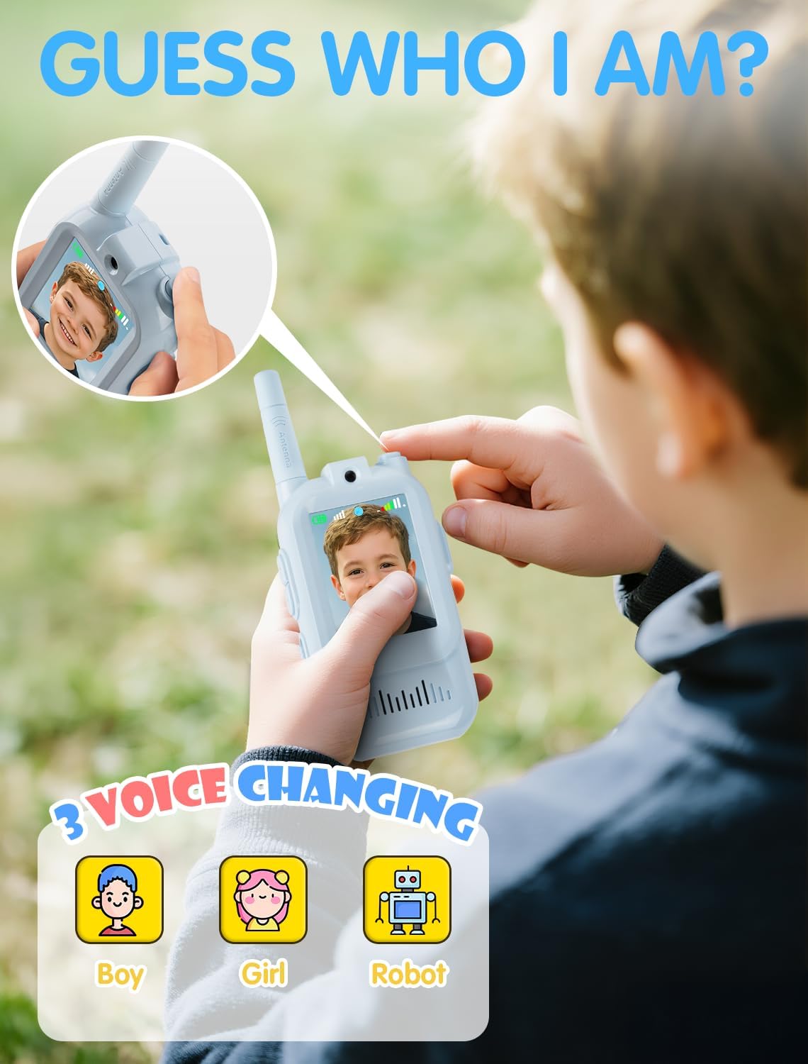 Walkie Talkie for Kids with Video: 2 Pack Rechargeable Toddler Toys with HD Camera & Voice Changer, Long Range Gift Toys for Boys & Girls Ages 3-8 for Outdoor Play, Camping, Travel, Hiking