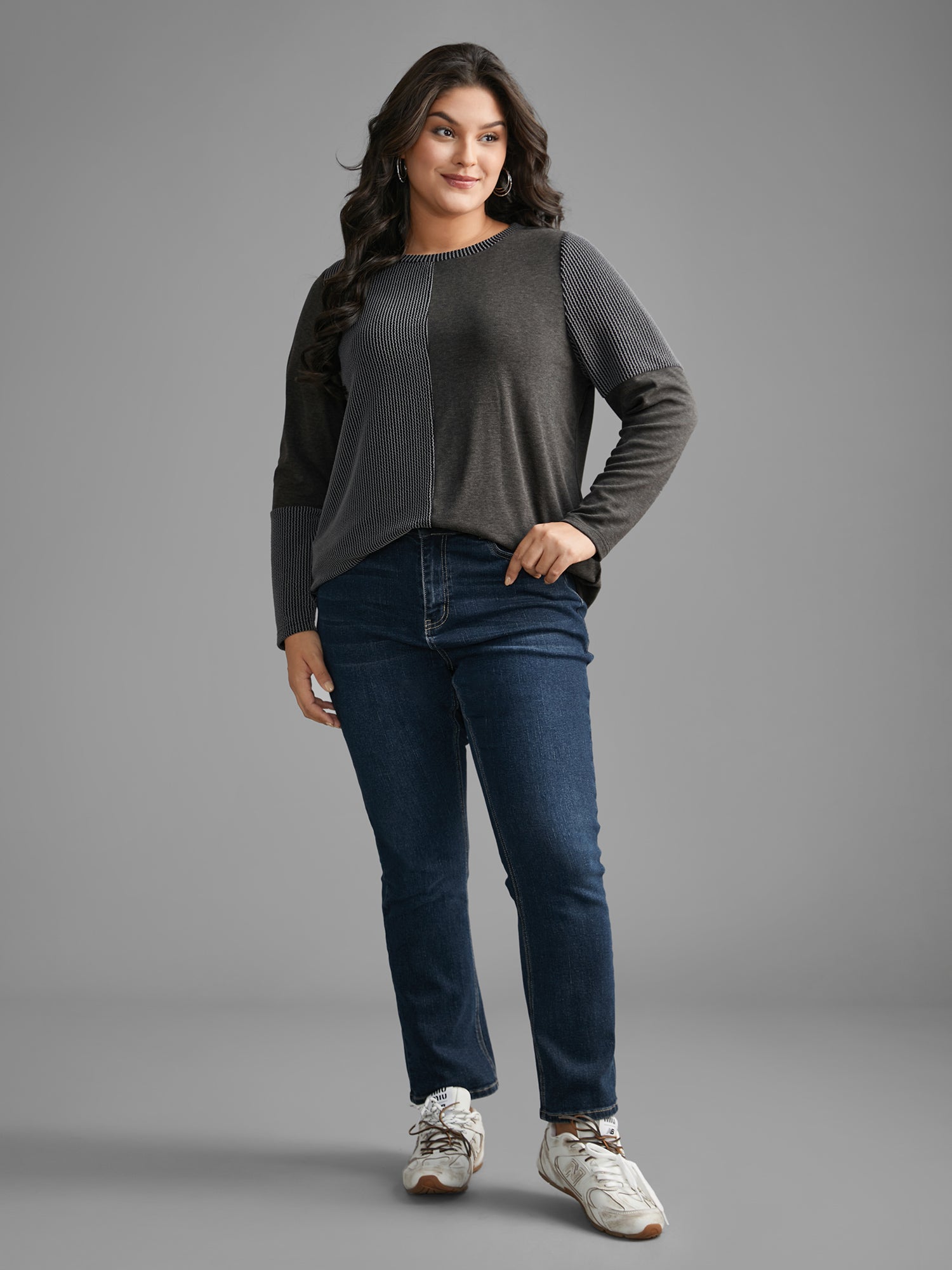 Round Neck Textured Patchwork T-shirt