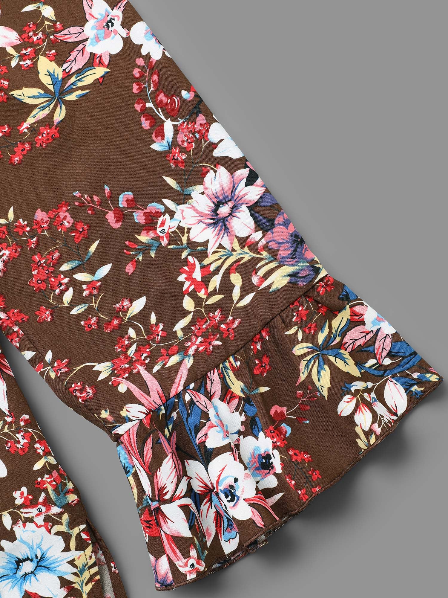 Floral Tie Knot Flutter Sleeve Blouse