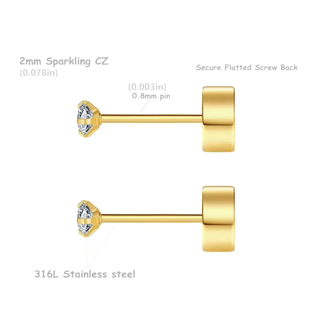 2mm Mini Diamond style studs - Gold