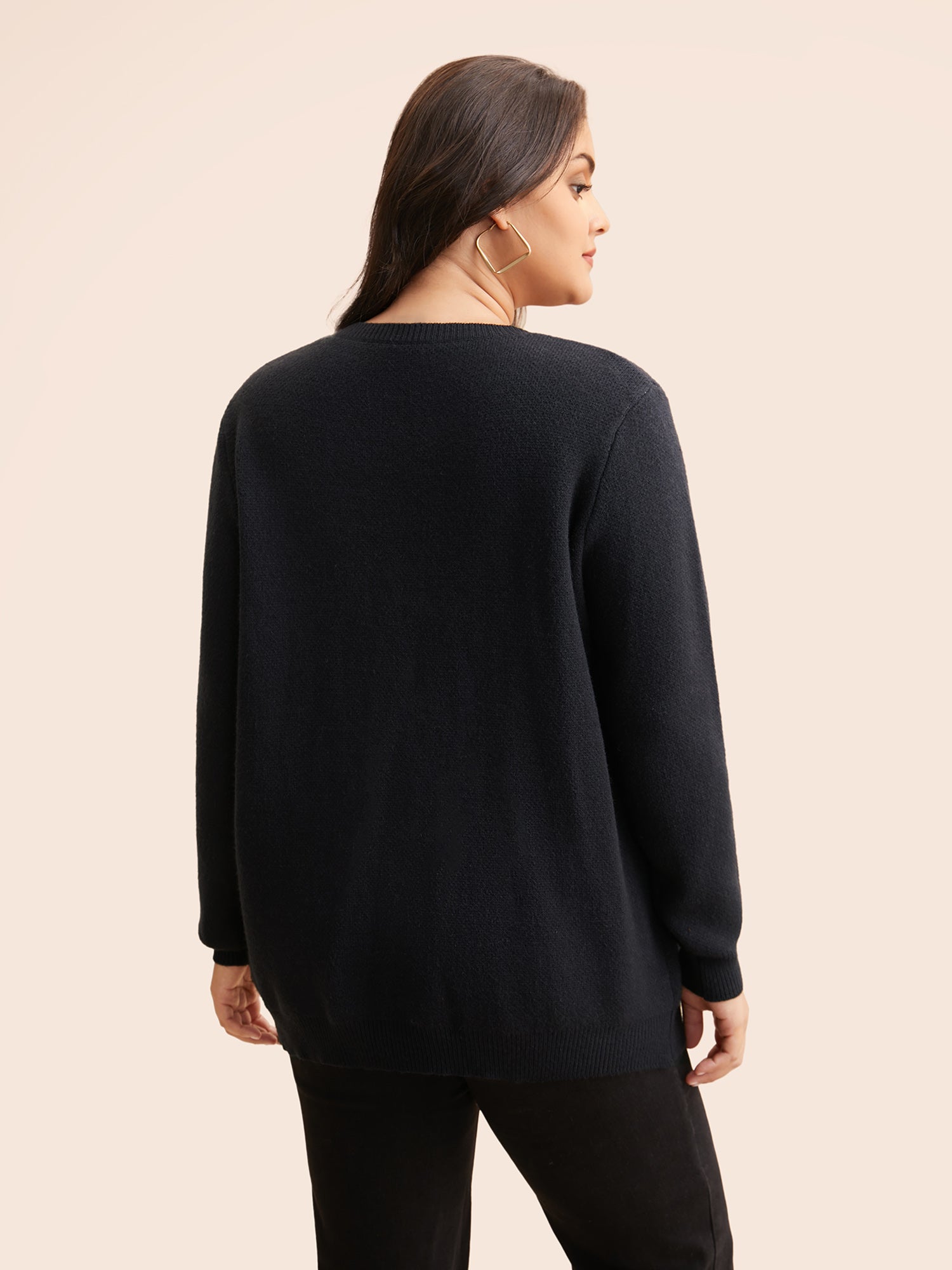 Round Neck Floral Contrast Texture Pullover