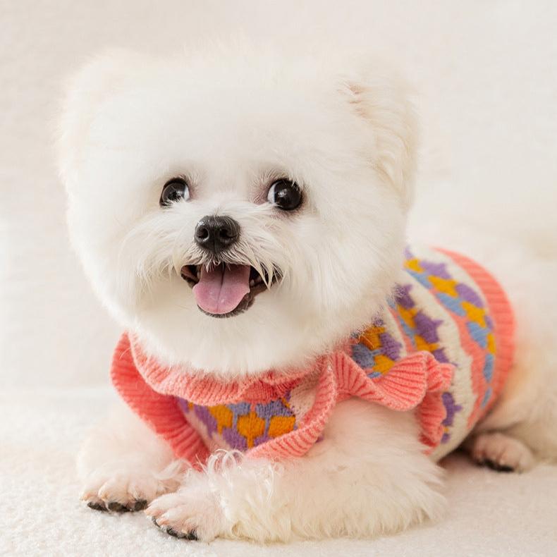 Sweet Knitted Flower Ruffled Sleeves Dog Cat Sweater