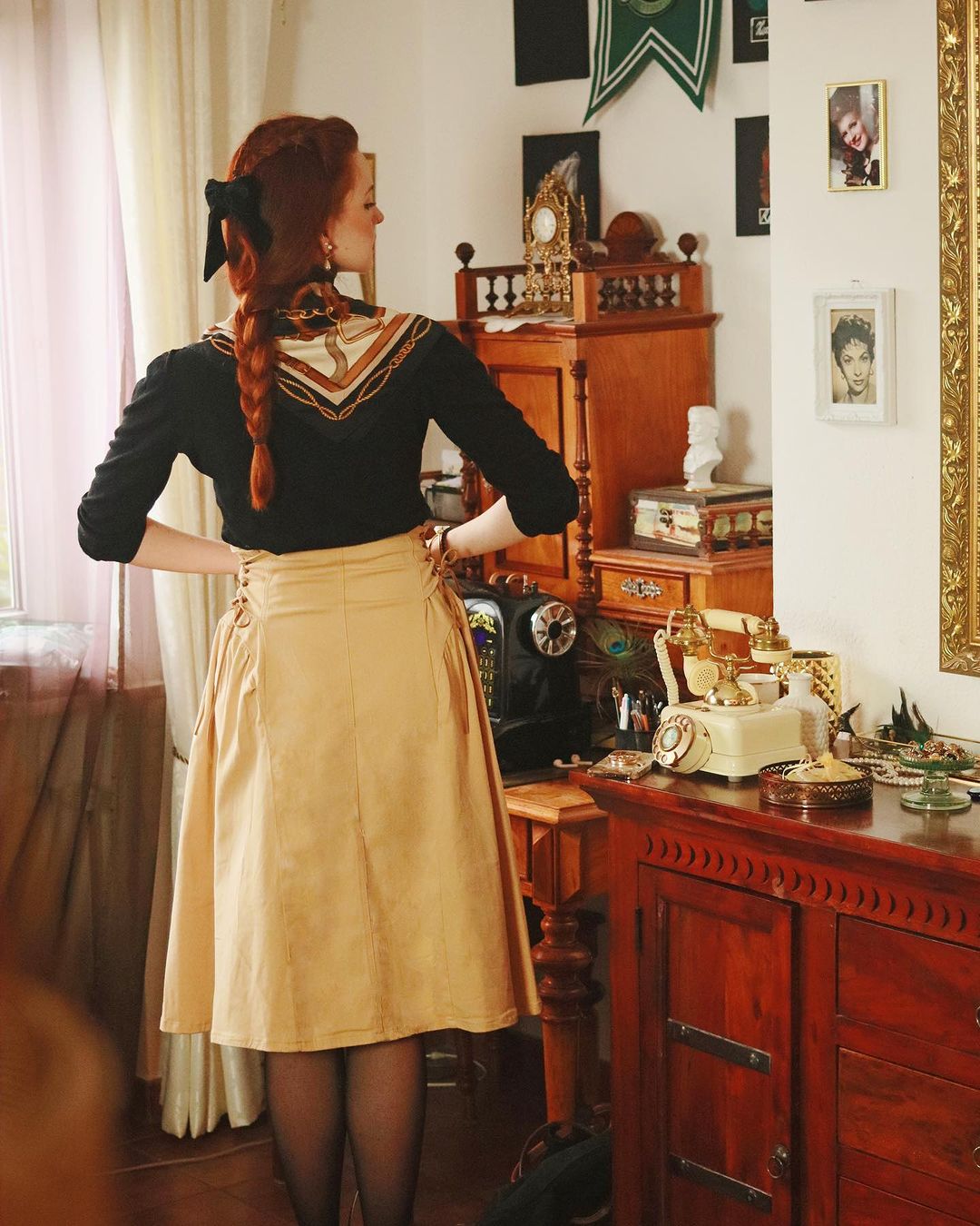 Vintage Midi Jean Denim Skirt for Women Button Front High Waist A Line Casual Flare Stretch