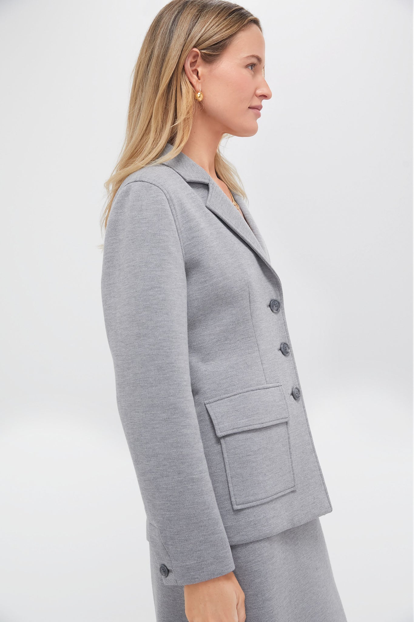 Gray Herringbone Jeanne Travel Blazer