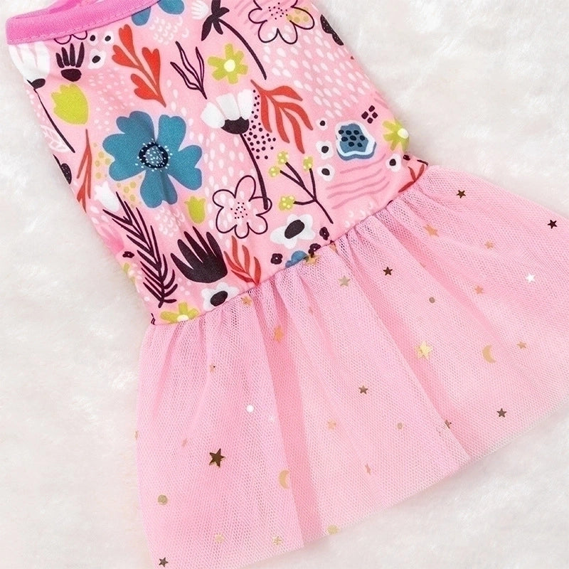Princess Polyester Rainbow Flower Pet Clothing