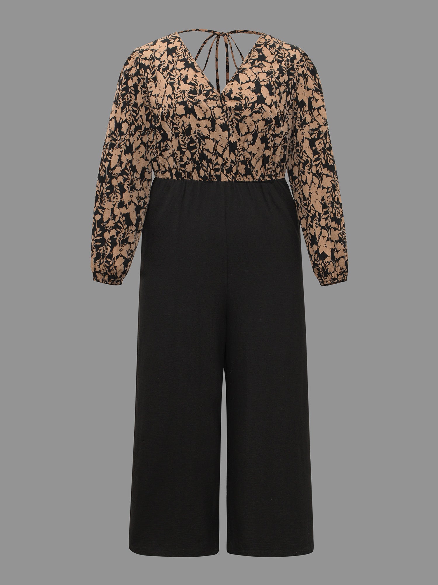 Silhouette Floral Print Patchwork Backless Jumpsuit