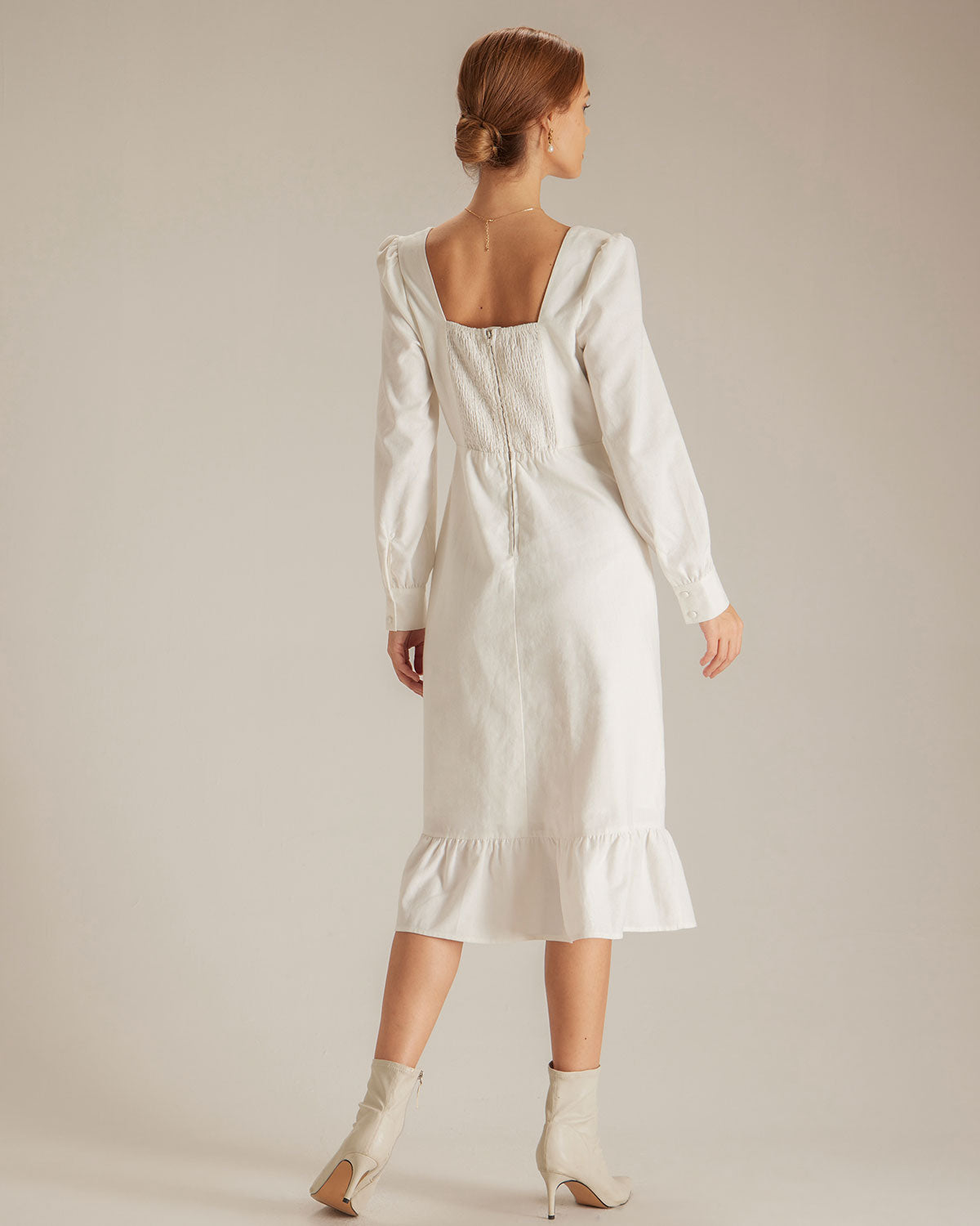The White Sweetheart Neck Split Midi Dress