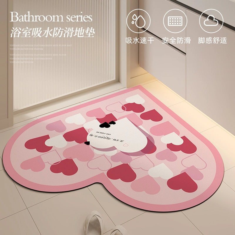 Casual Elegant Heart Shape Diatom Ooze Floor Mat Bathing