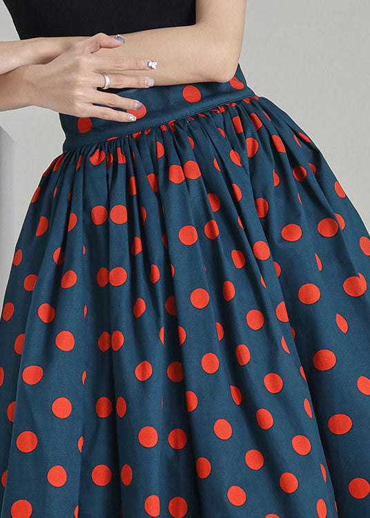 Peacock blue dot print cirlce skirts Spring