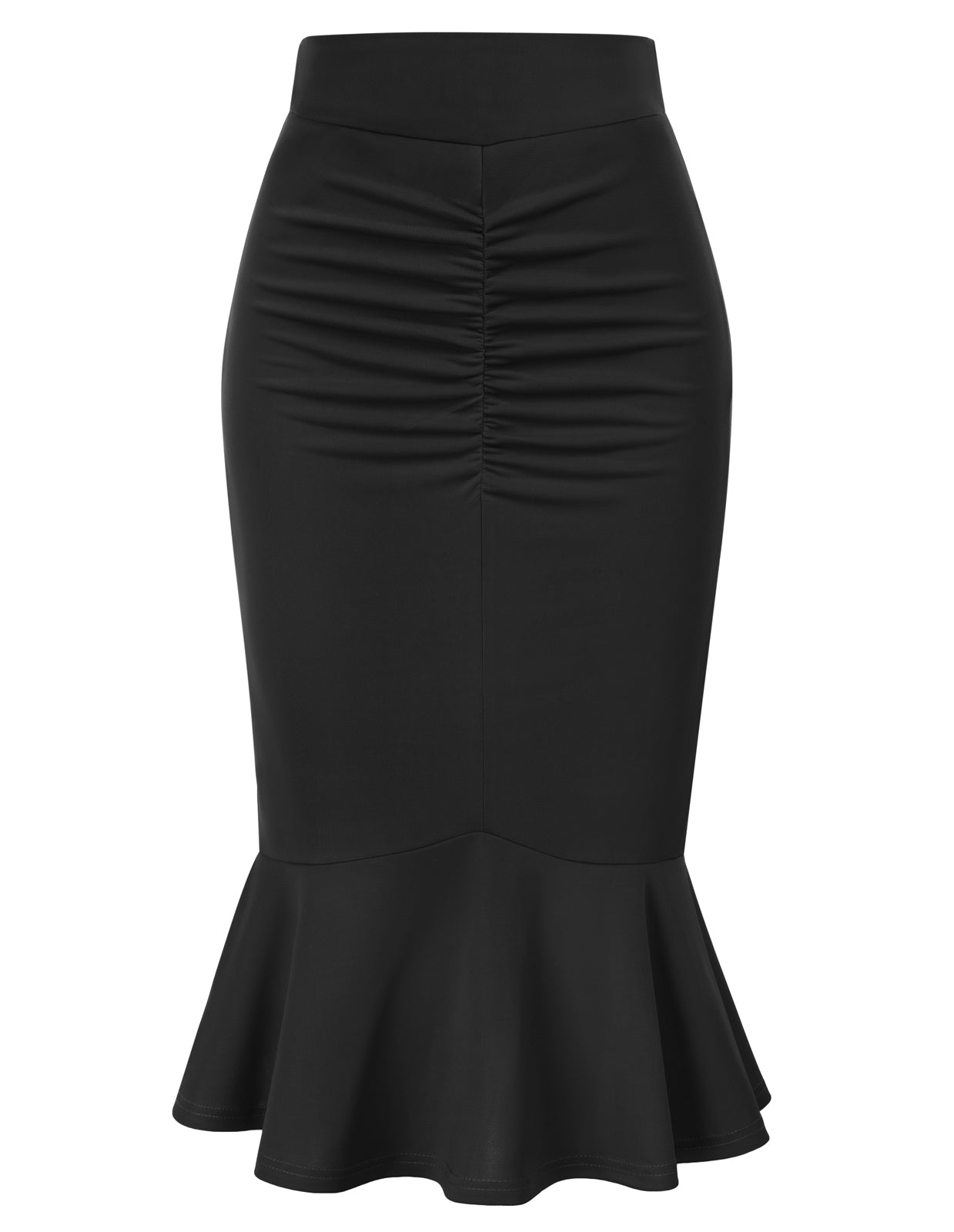 Vintage Ruched Skirt Elastic High Waist Mermaid Hem Bodycon Skirt