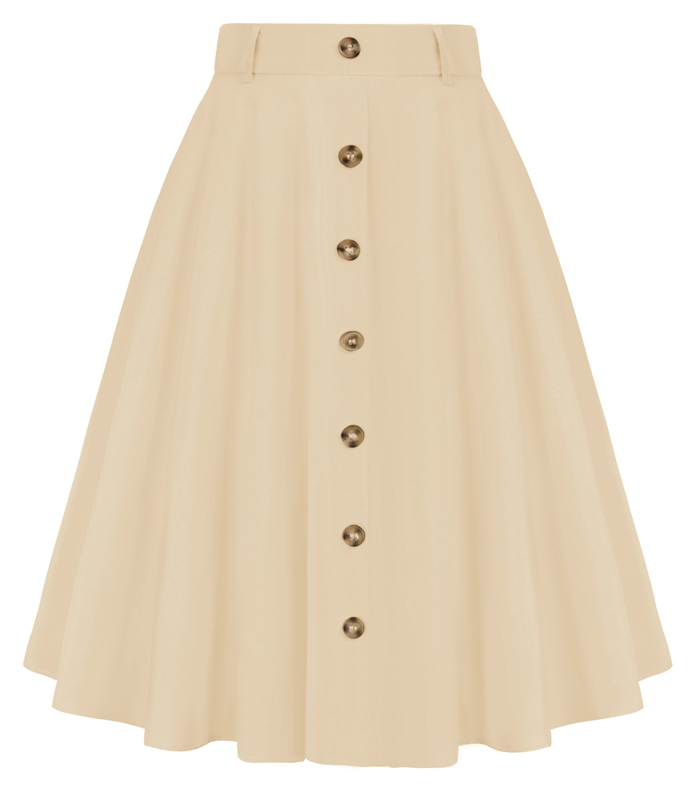 Swing Skirt with Belt Elastic High Waist Buttons Decorated Skirt