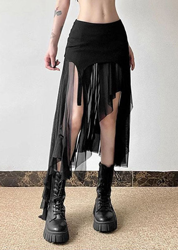 Fashion Khaki Asymmetrical Tulle Patchwork High Waist Maxi Skirts