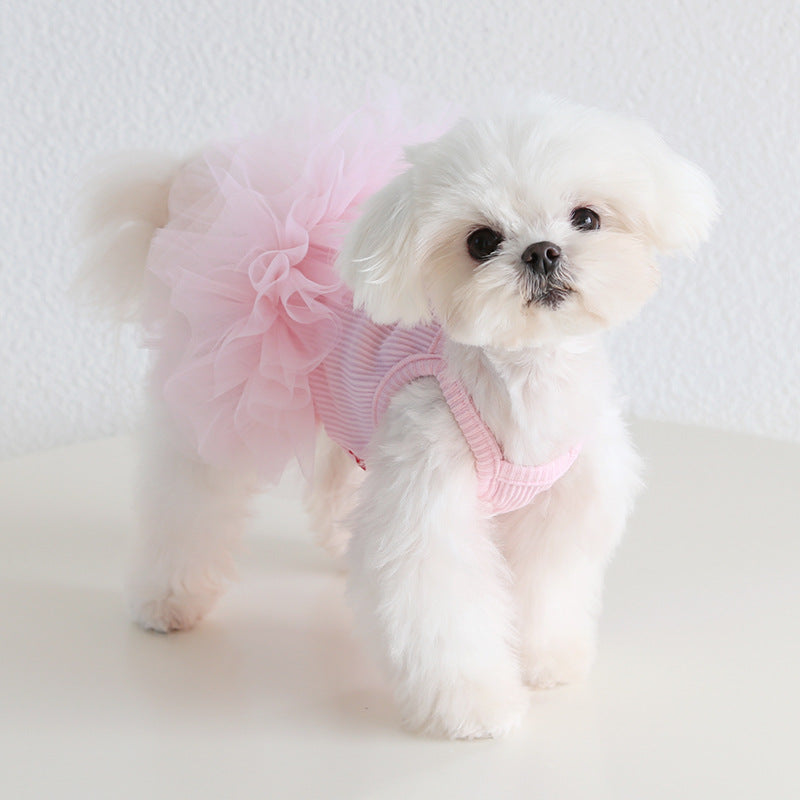 Multi-color Cotton Dog Cat Lace Dress