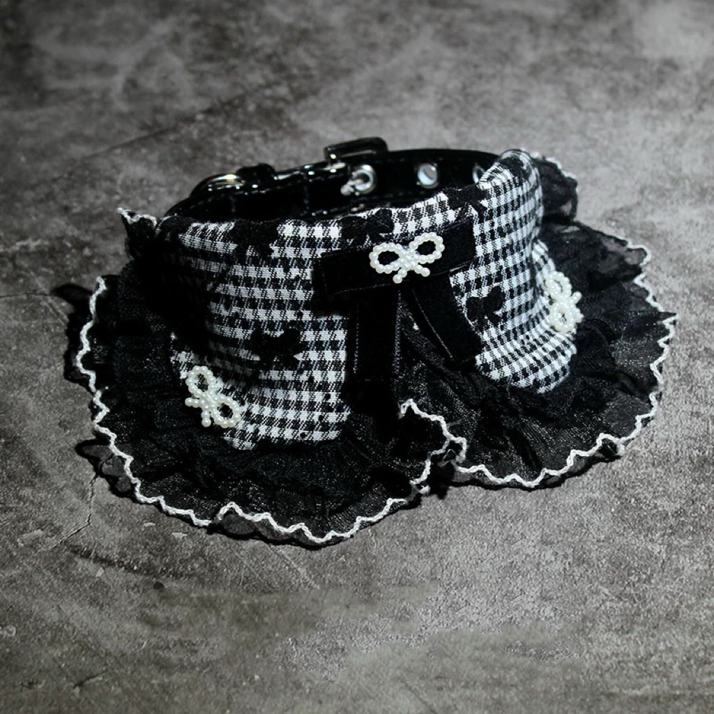 Lace Plaid Bow Pattern Dog Cat Bib Collar