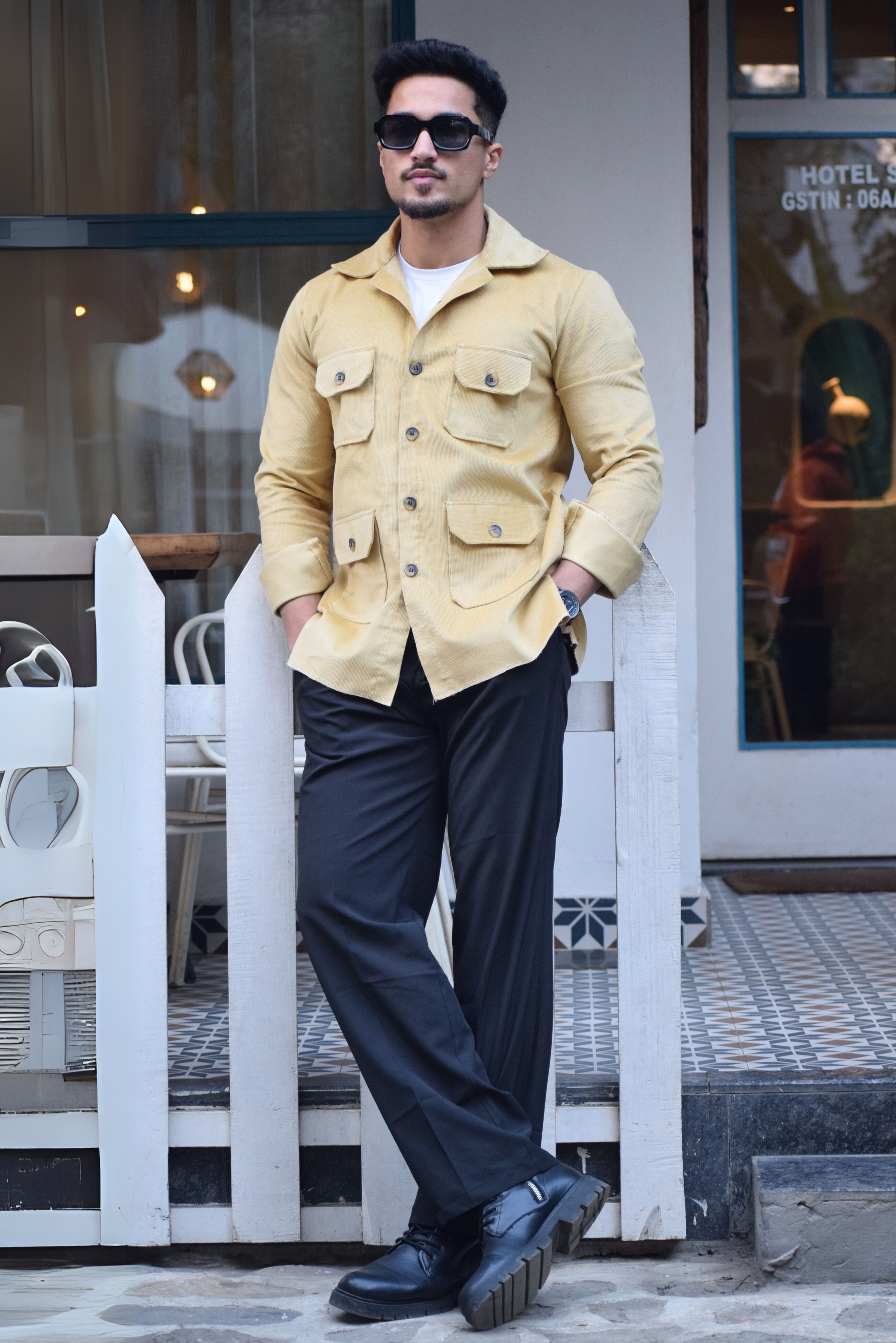Parmesan-Yellow Corduroy Hunting Shacket for Men