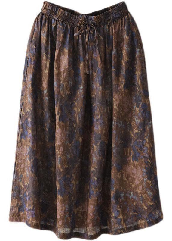 Chic Khaki Print Patchwork A Line Skirt Linen Fall