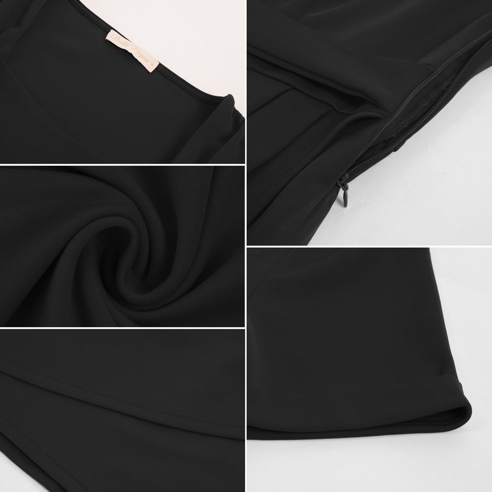 Vintage Square Neck Dress Short Sleeve Defined Waist A-Line Dress