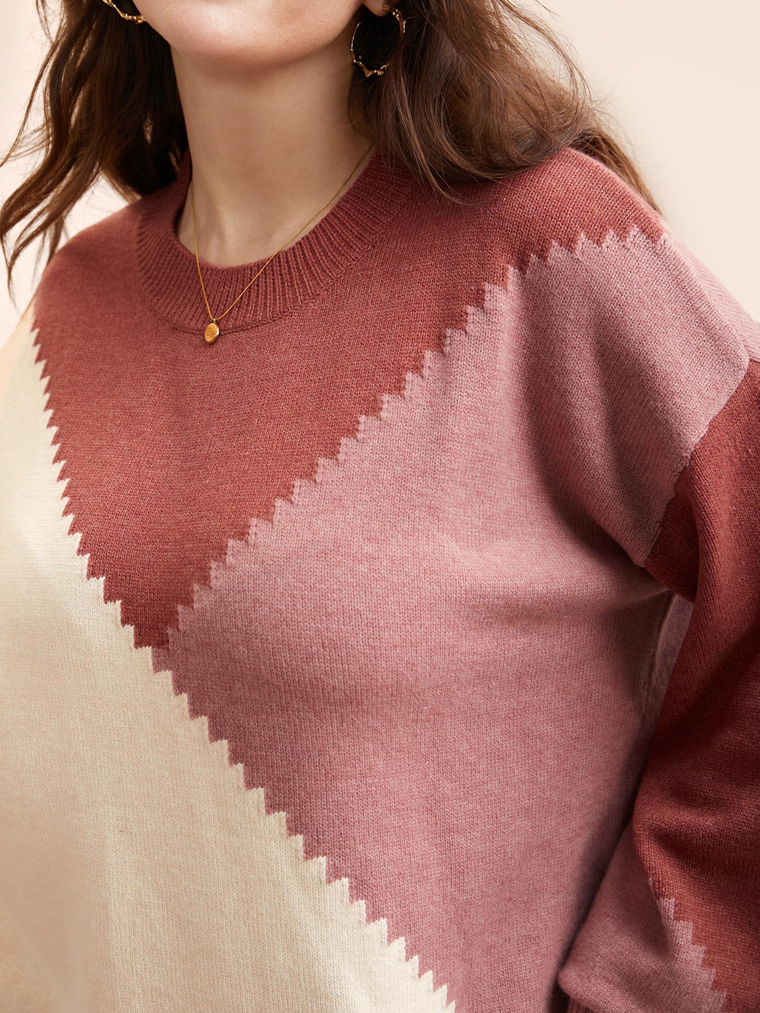 Colorblock Contrast Round Neck Pullover