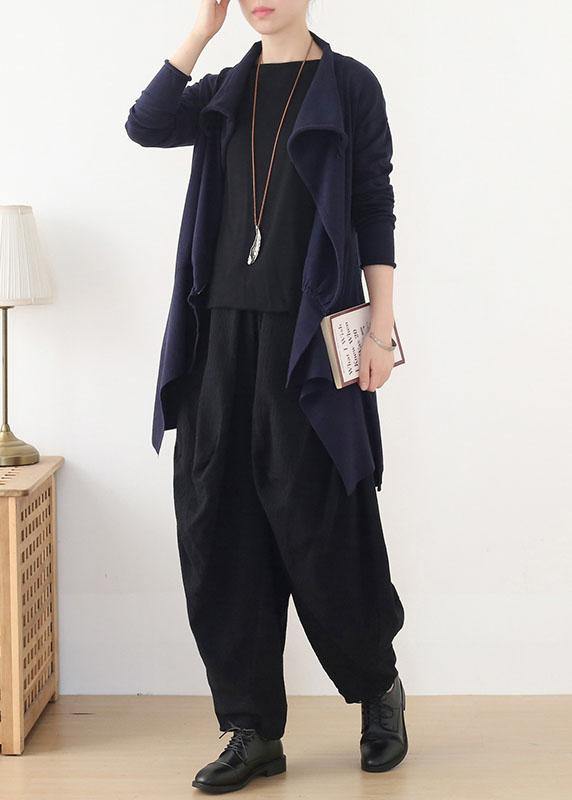 Style Blue Asymmetrical Design Zippered Fall Coat Short