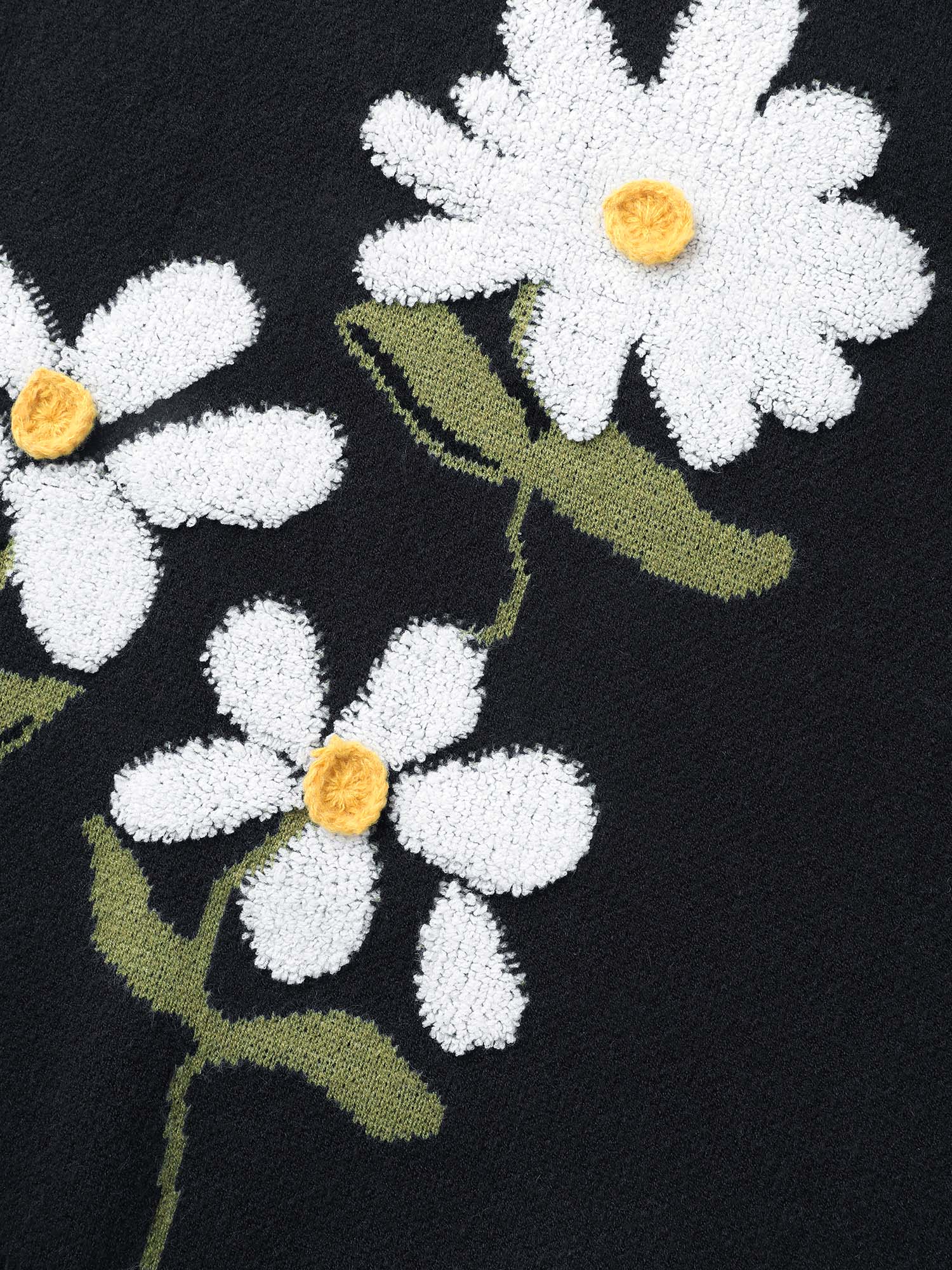 Round Neck Floral Contrast Texture Pullover