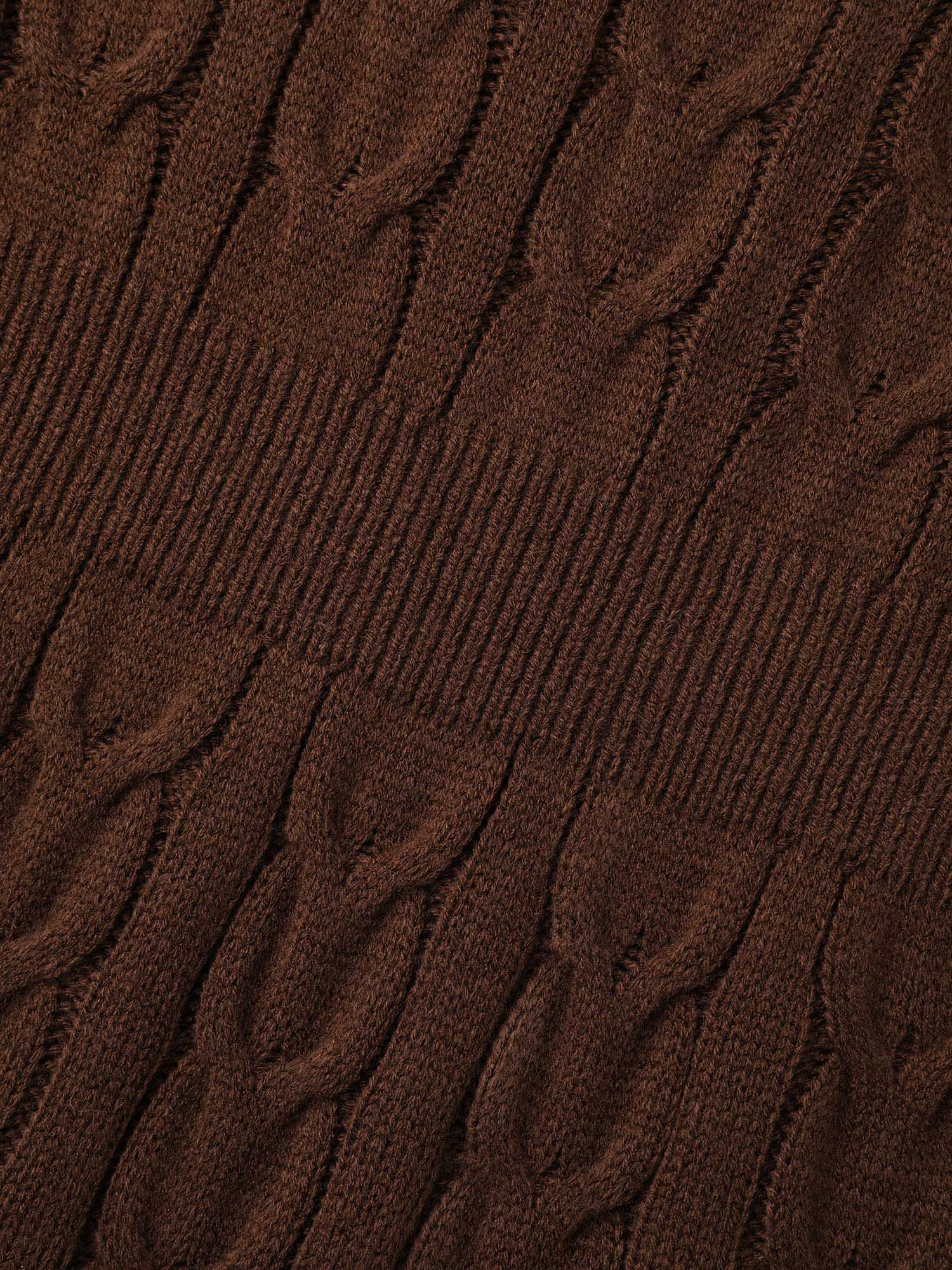 Textured Cable Knit V-Neck Midi Sweater Dress