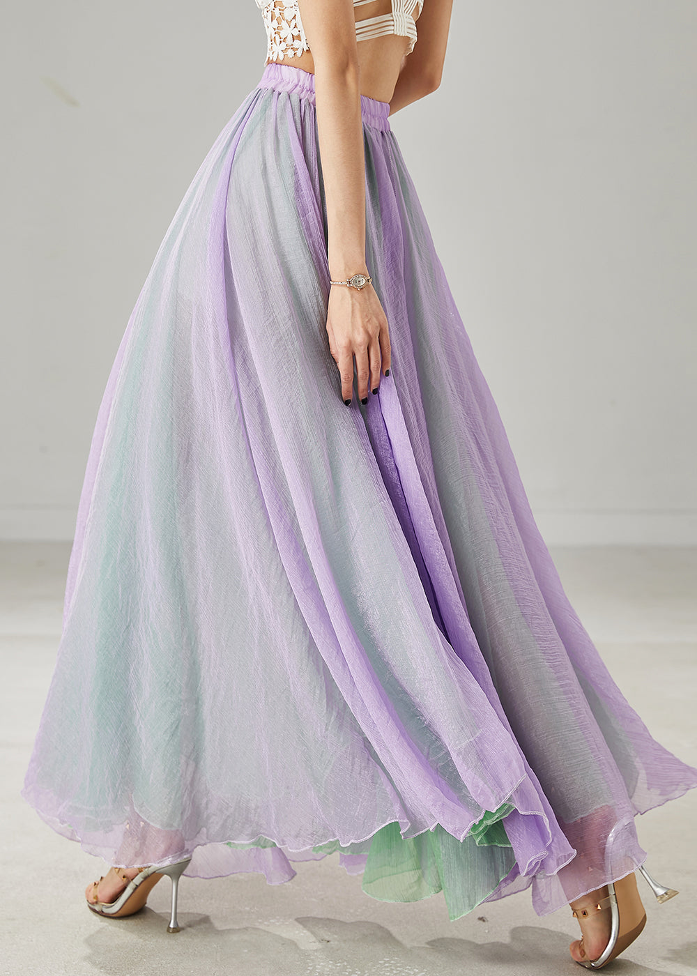 Beautiful Purple Elastic Waist Exra Large Hem Cotton Dance Skirt Summer