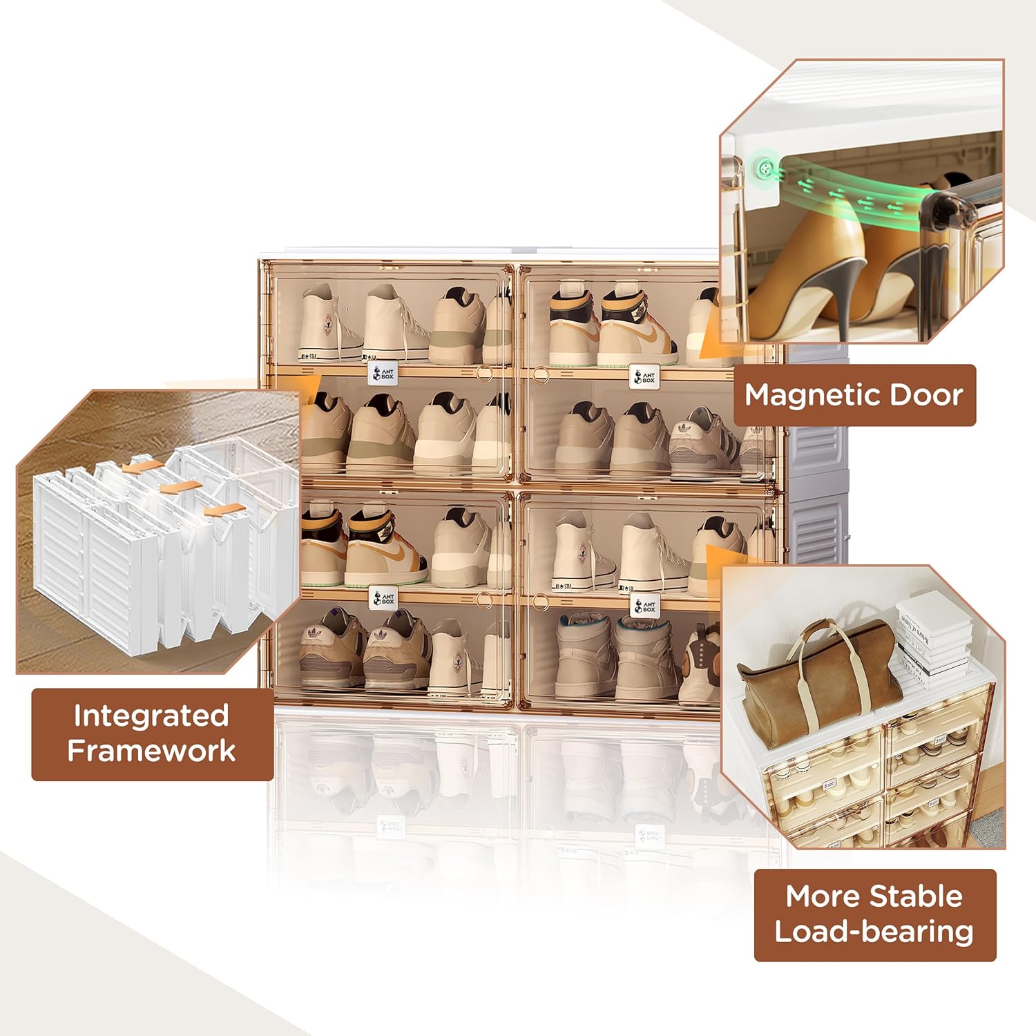 ANTBOX Portable Shoe Rack Organizer for Closet Entryway, Stackable Sneaker Storage Shoe Cabinet with Magnetic Clear Door, Large Plastic Storage containers Bins with Lids 5 Tiers 20 Pairs