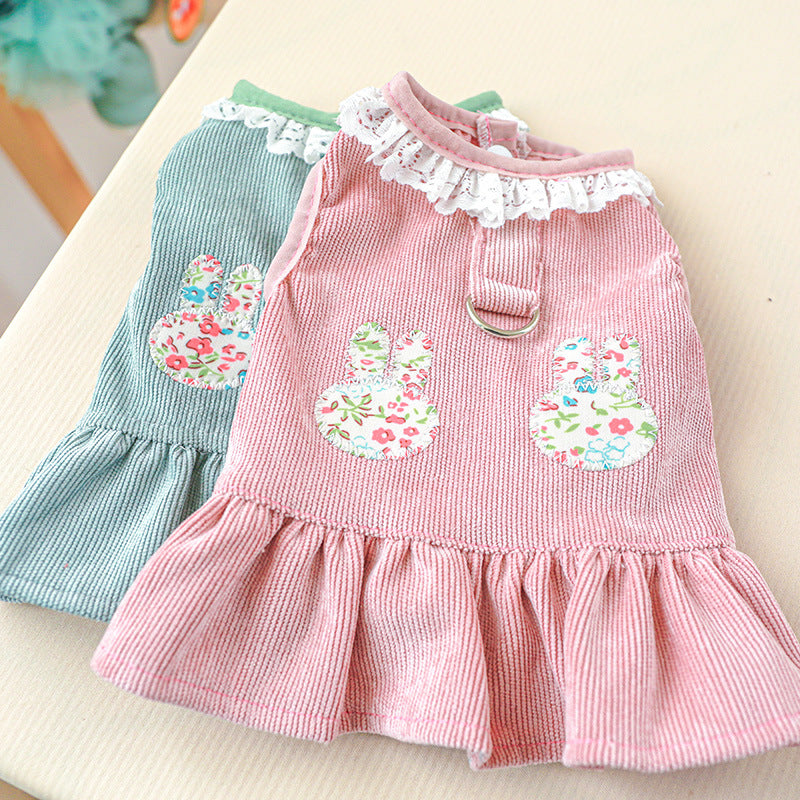 Rabbit Printed Lace Dog Harness Dress